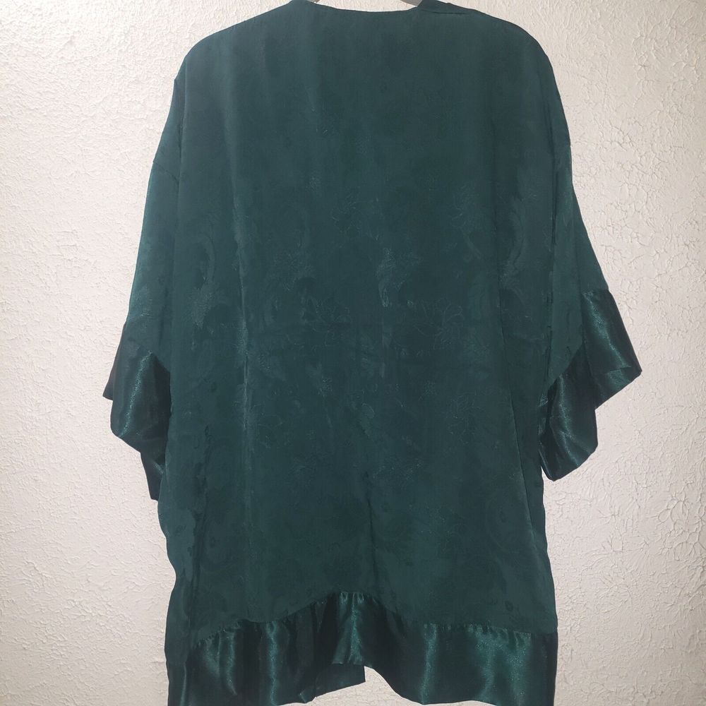 Vtg Victoria's Secret OS Gold Label Jacquard Kimono Bath Robe Green Satin Short - Picture 7 of 9